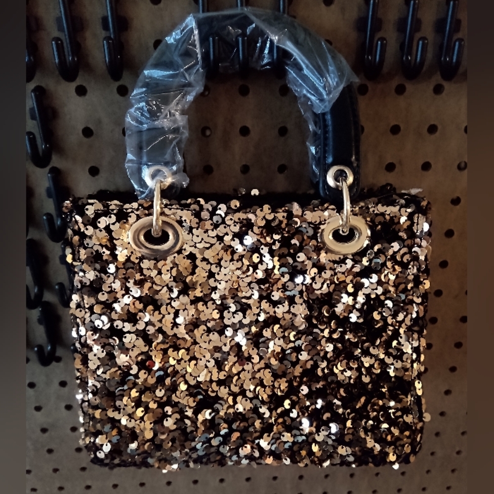 Gold Sequins Small Square Evening Handbag Purse